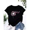Heart & Dandelion Print Crew Neck T-shirt, Casual Short Sleeve Top For Spring & Summer, Women's Clothing