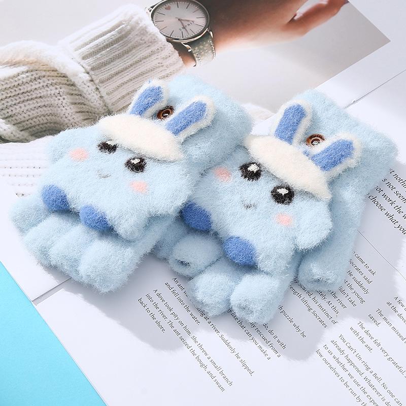 Cartoon Niedliche Kinder Halbfinger Klappbare Warme Handschuhe für Herbst und Winter Kälteschutz und Verdickt Baby Mädchen Schreiben und Fahrradfahren Fünffinger