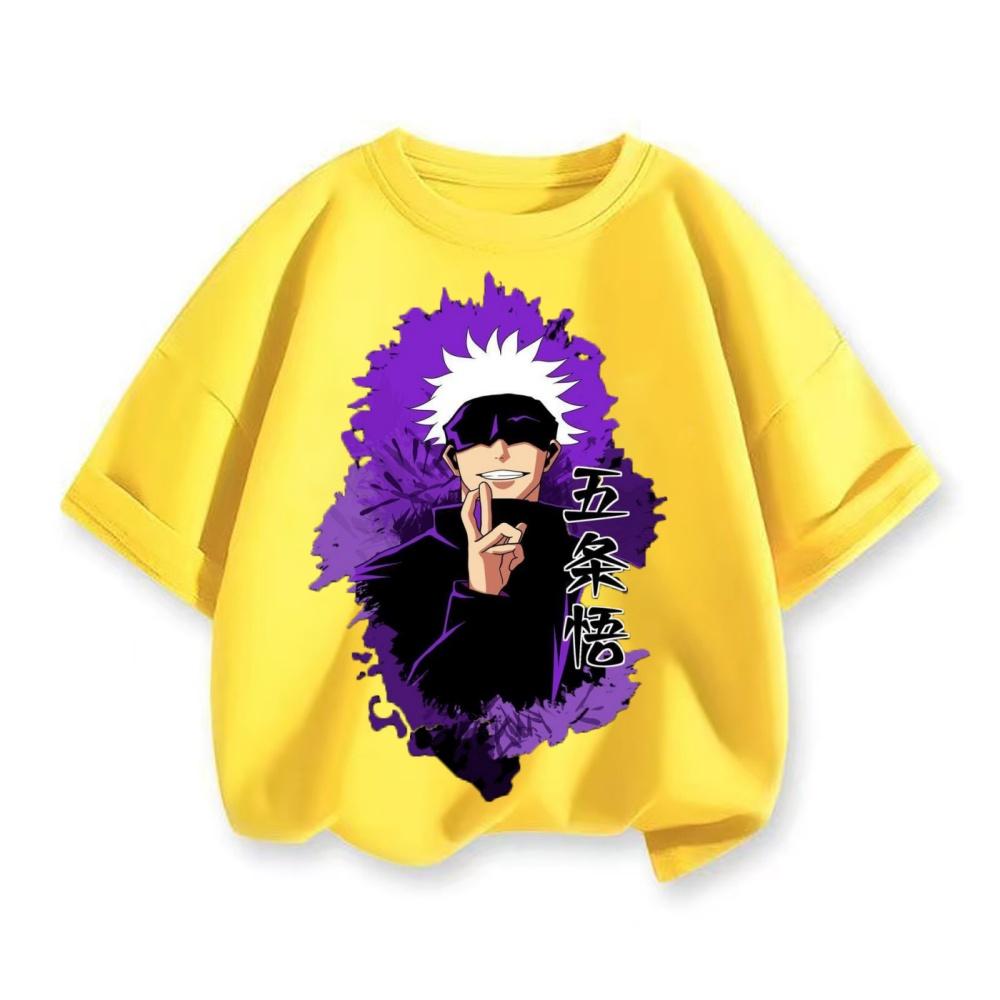 Boys' Fashion, Japanese Anime 2D Top, Children's Spelling Return Battle Short-sleeved T-shirt, Wusha Knot