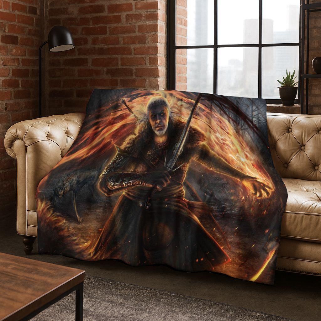 3D The W-Witcher Geralt Games Cartoon Flannel Blanket,Warm and Cozy Soft Throw Blanket for Home Bedroom Bed Sofa Cover Kid Gift