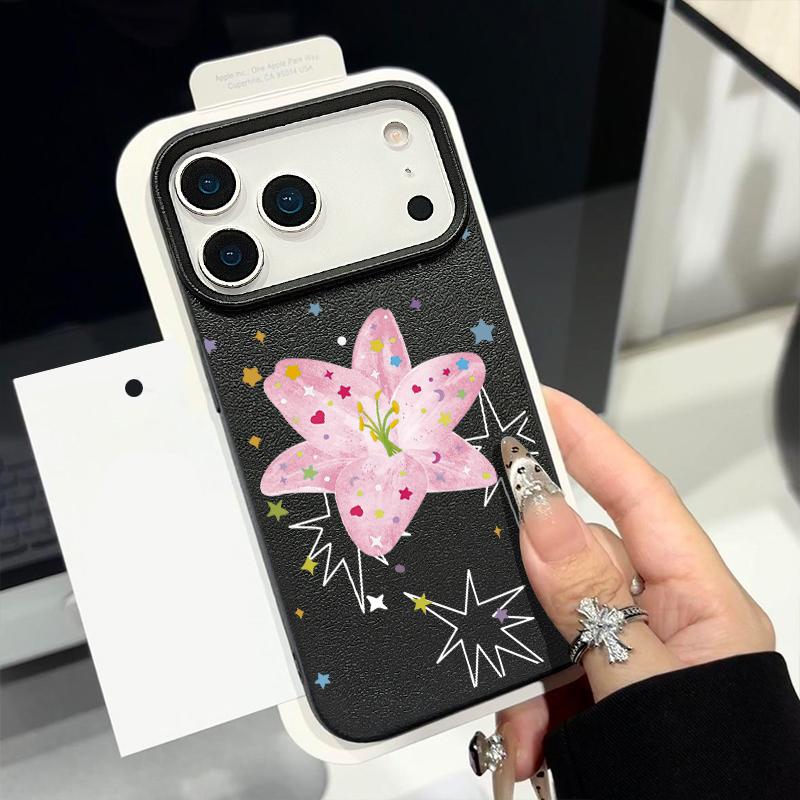 Ledertextur TPU Handyhülle Für iPhone 17 17e 16e 16 15 Pro Max 14 13 Pro Max 11 Rosa Lilienblüte Weiche Silikon-Rückseite