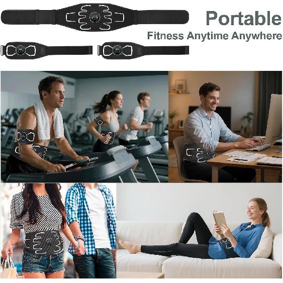 Elektronischer Muskelstimulator - Tragbarer batteriebetriebener Bauchmuskelstimulator Muskeltoner für Muskelaufbau, EMS Bauchmuskelmaschine, Fitness Krafttraining Workout