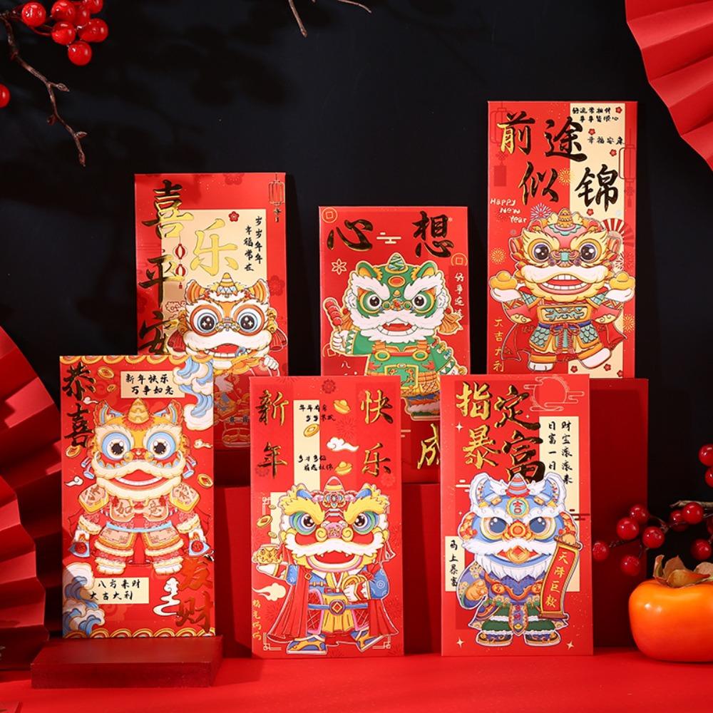 6pcs Cartoon 2025 Snake Year Red Envelopes Chinese Style Hongbao New Year Money Packets Traditional Blessing Gifts Packing Bags
