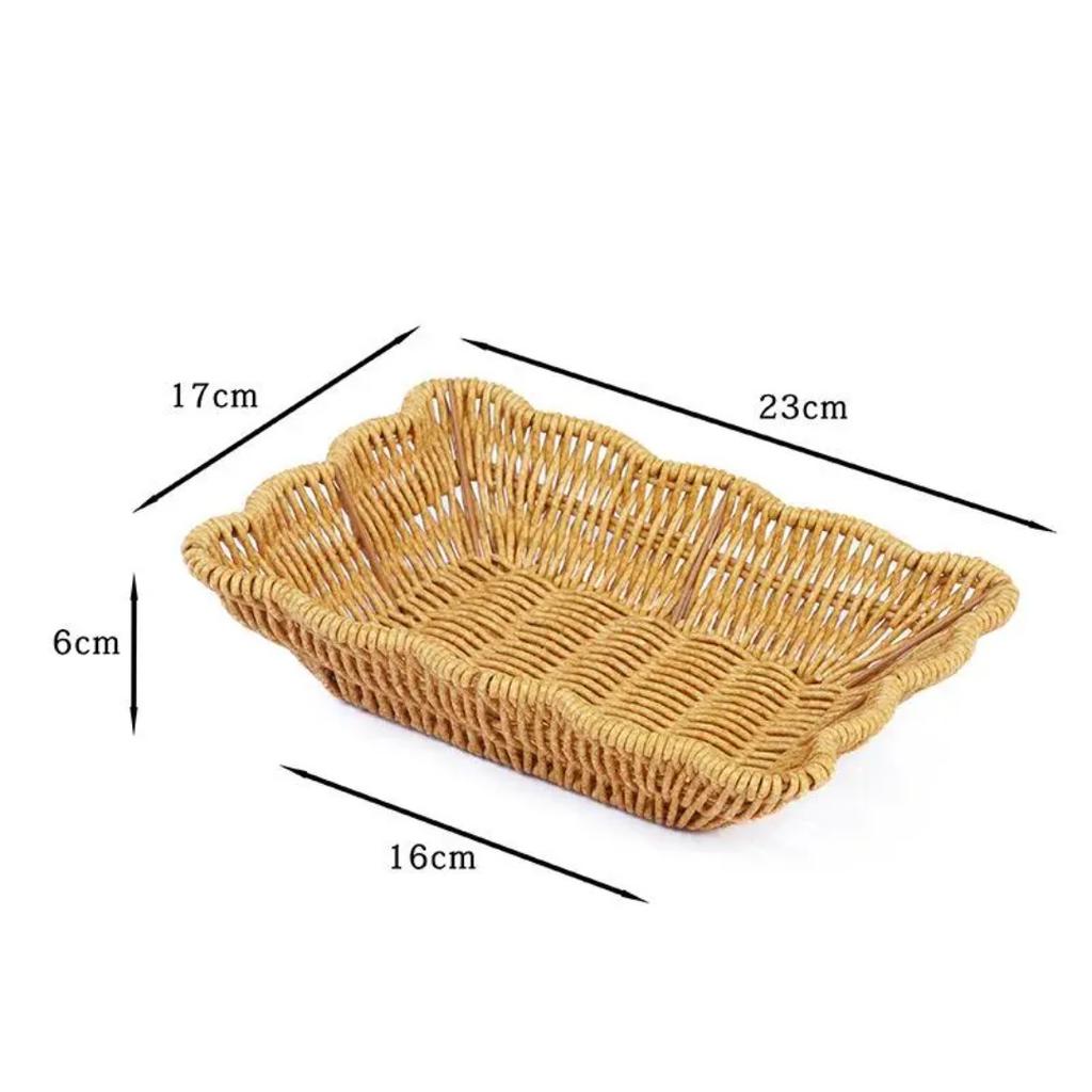 Woven Storage Basket Imitation Rattan Organizer Fruit Bread Container Home Kitchen Restaurant Display Tray Durable Multi-Use