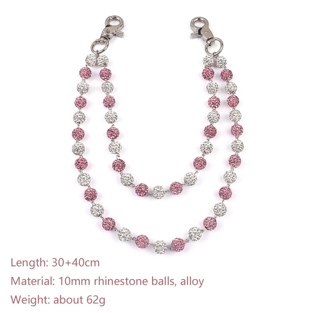 Hip-Hop Pants Chain High-Quality 10mm Rhinestone Disco Ball Beads Simple Handmade Jeans Waist Chain Fashion Pants Chain