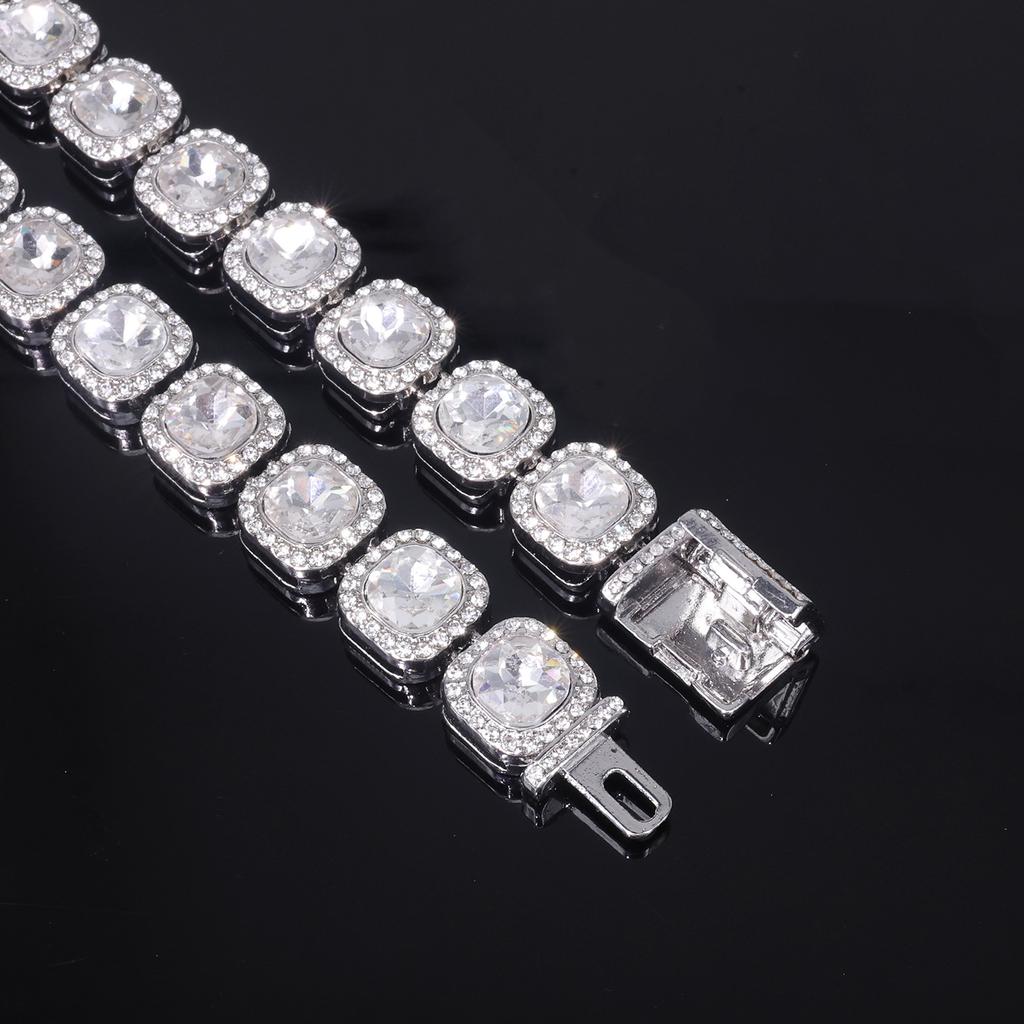Shiny Round Rhinestone Hip Hop Tennis Chain Bracelet Necklace Set for Women Men Jewelry Gift