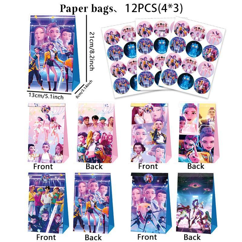 Demon Hunter K-POP Birthday Party Set: Paper Plates, Cups, Tableware, Banner, Flags
