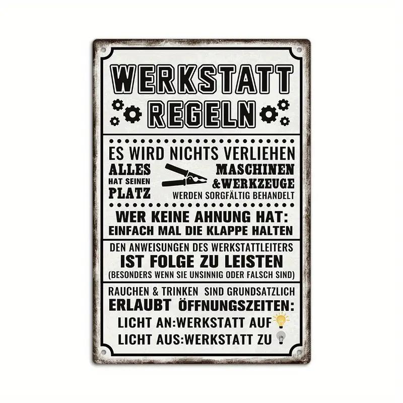 German Vintage Garage Tool Phrases Metal Sign,Retro Decorative Plaque, Home Wall ,Studio Room Man Cave Workshop Industrial Decor