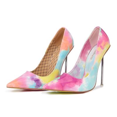 13cm Modestil Spitzkappe Graffiti Stilettoabsätze Sexy Bonbonfarbe Modeschuhe Übergröße WZ