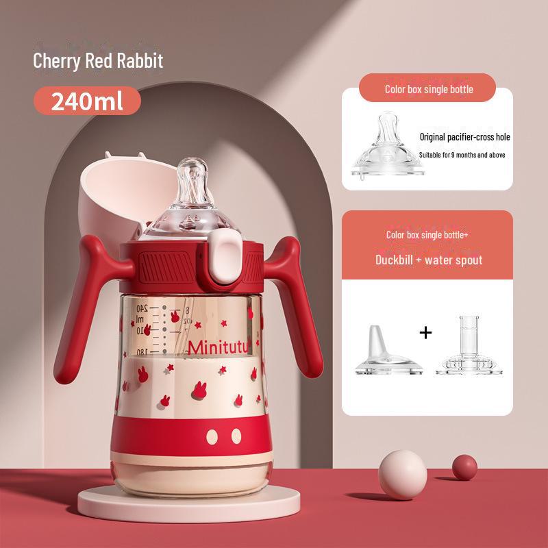 Minitutu Wide Mouth Bottle with Temp-Sensitive Scale, Flip-Top, Anti-Fall, Anti-Flatulence, and Suction Duckbill