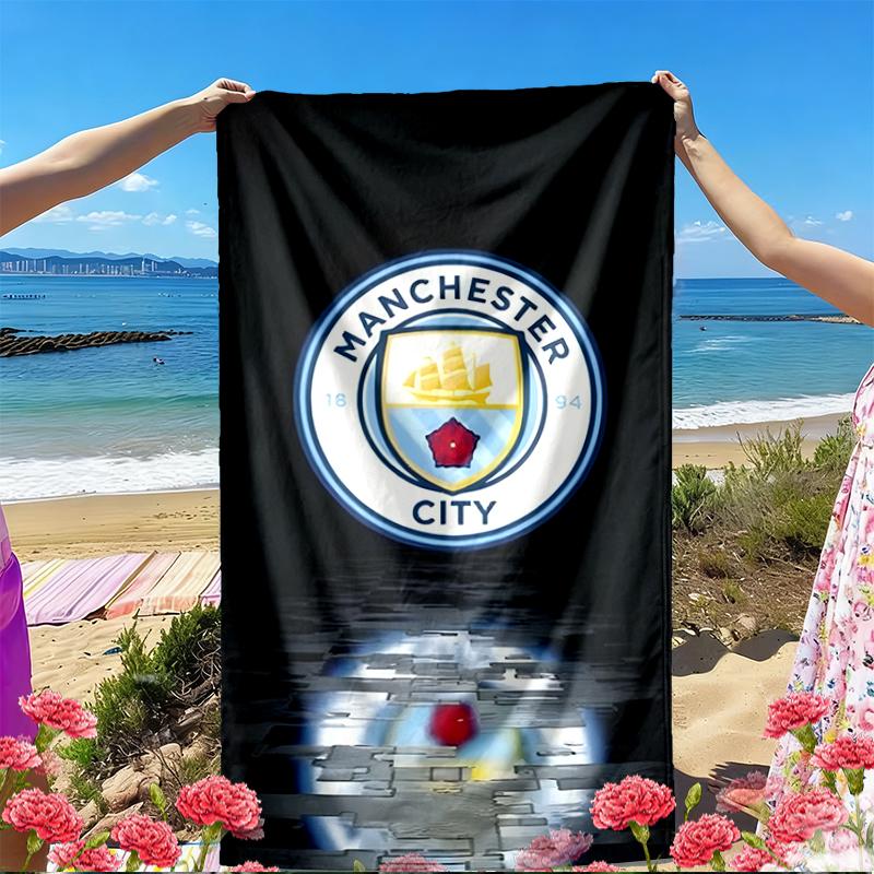 Manchester City FC Baskılı Plaj Havlusu, Havuz Sörf Yoga Banyo İçin Çok Yönlü Hafif Emici Plaj Havlusu, Mükemmel Doğum Günü Tatil Hediyesi