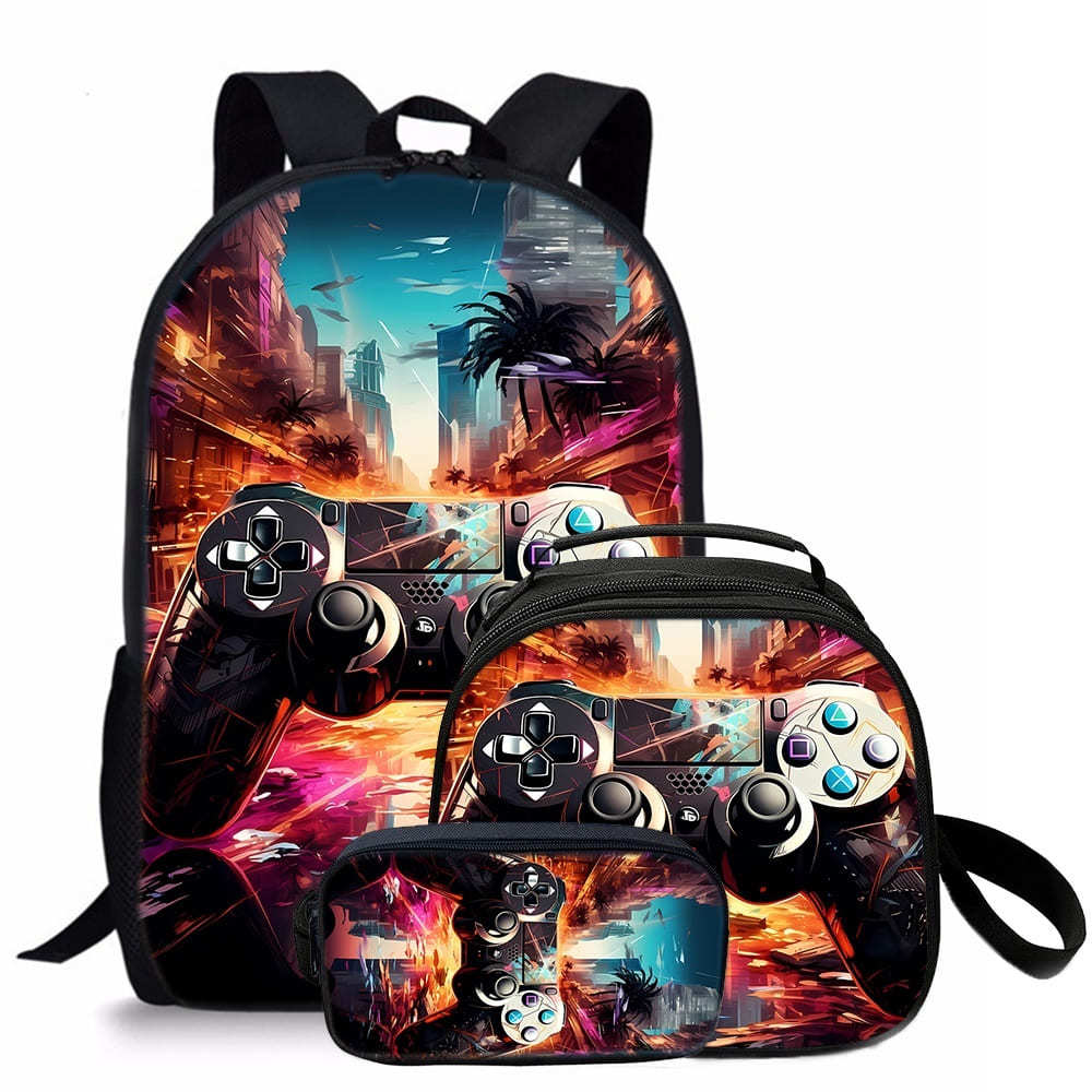 Trendy Popular Novelty game pad 3D Printed 3pcs/Set student School Bags Travel Notebook Backpack Crossbody Lunch bag Pencil Case