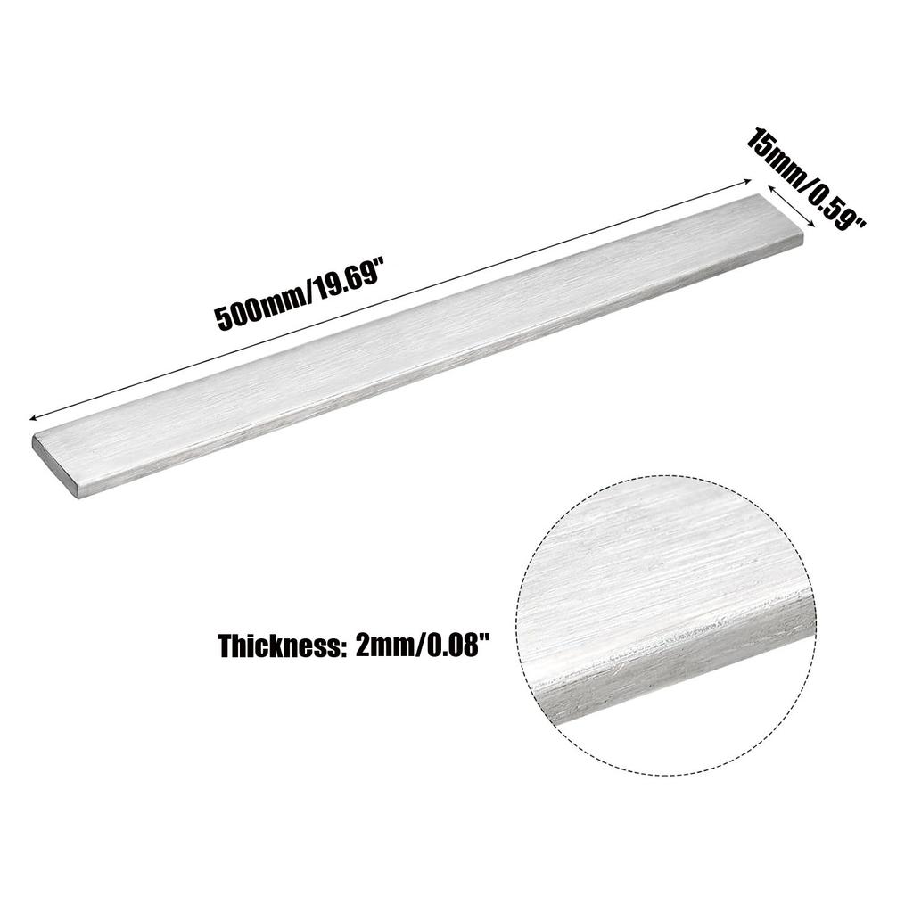 1Pcs 304 Stainlesss Steel Flat Bar,Length 500mm ,Brushed Finishing Trim Strips Sheet for DIY Craft Making