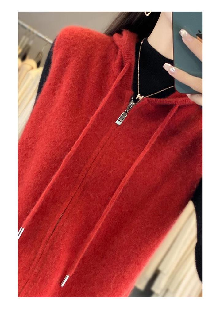 2025 A/W Hooded Wool Knit Vest - Zippered Sleeveless Sweater Coat