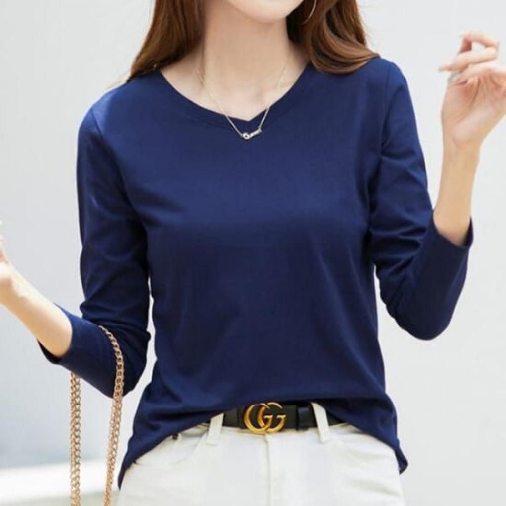 NaVaVa Women S Simple baSic Solid V Neck Long SleeVe T ShirT nT3022