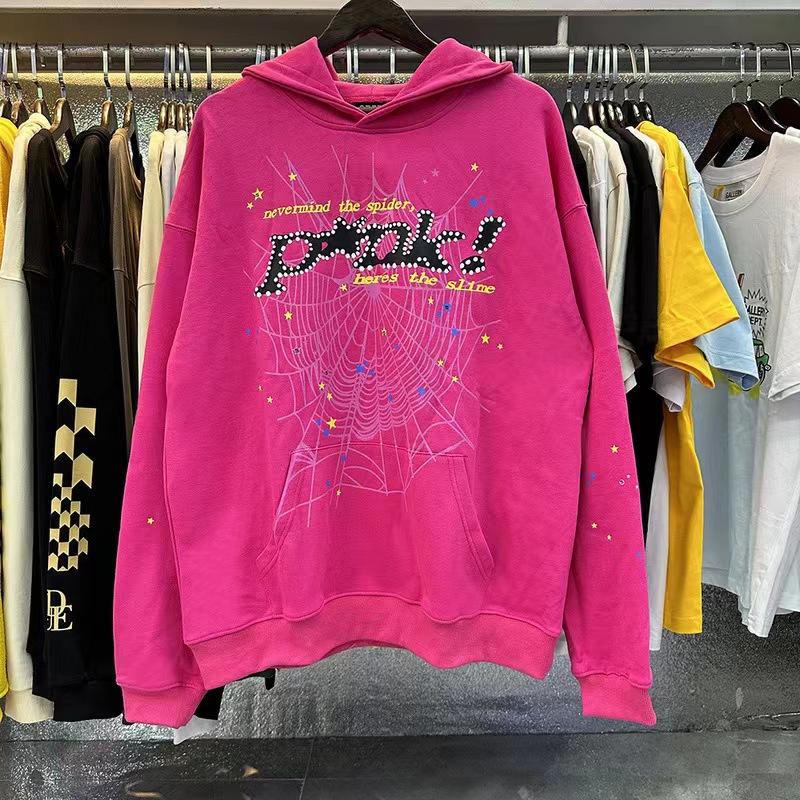 Unisex Loose Fit Two Piece Tracksuit Long Sleeve Hoodie Elastic Waist Sweatpants Spider Rhinestone Print Streetwear Matching Outfit Set