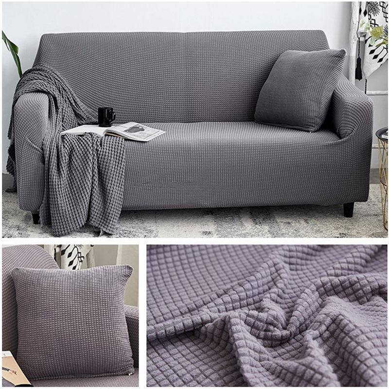 Autumn/winter sofa cover thickened warm solid color elastic plaid living room corner sofa cover furniture protective cover