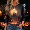Women's Halloween Print Long Sleeve Neck Pullover T-Shirt for Fall
