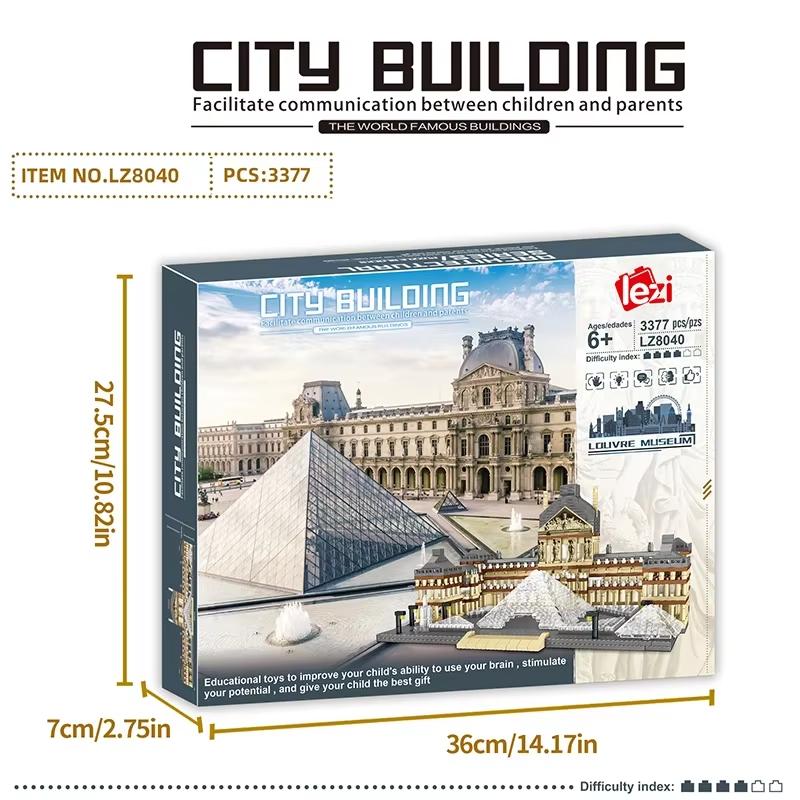 Louvre Modelové stavebnice Světově proslulé atrakce Architektonický model Cihličky Stolní dekorace Dětská hračka Vánoční Dárky pro kluky