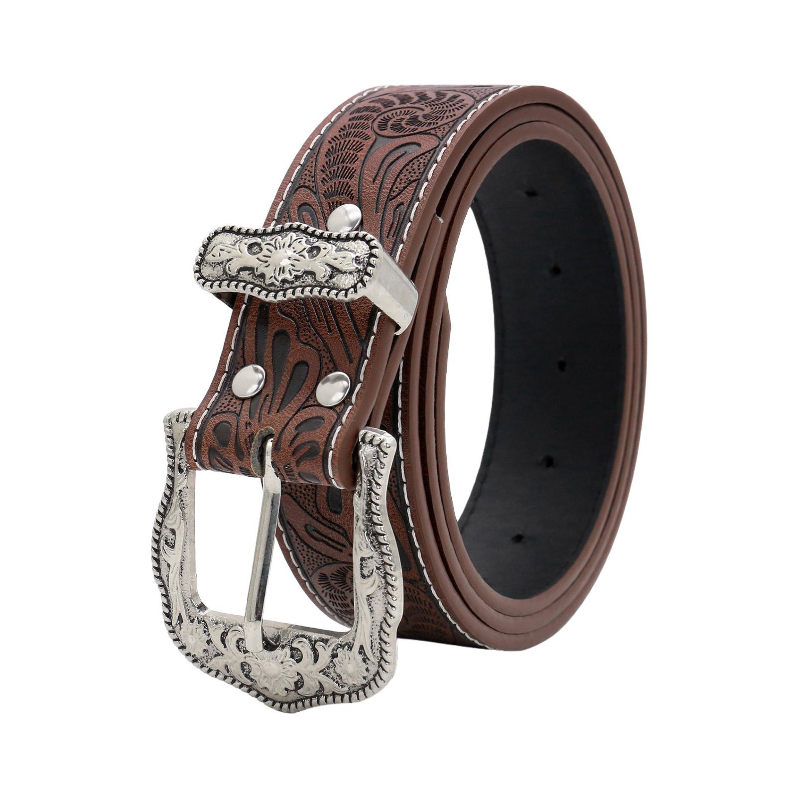 

Western Cowboy Belt Adjustable PU Leather Strap Practical Friendly Fashion Accessory For Men Women коричневый