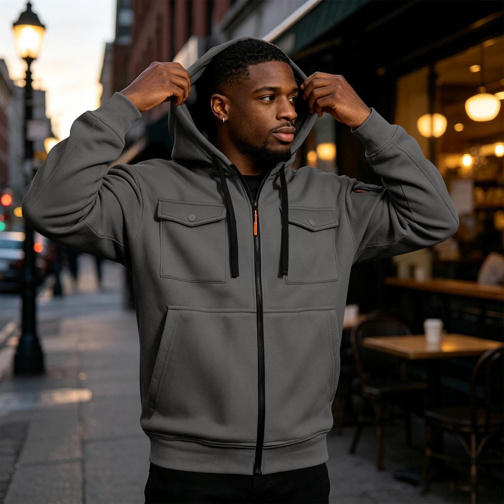 Men's Color Long Sleeve Hooded Casual Comfortable Jacket for Everyday Wear
