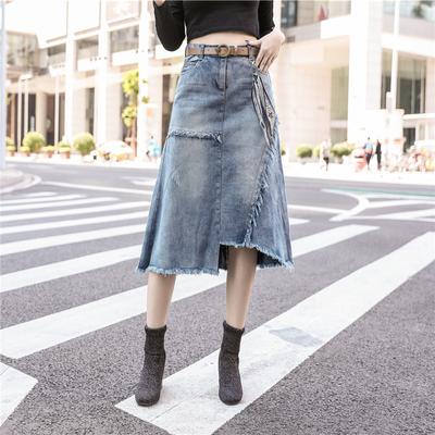 Women's Spring and Summer Denim Skirt Vintage Large Size A-line Skirt Mid-length Half-body Skirt