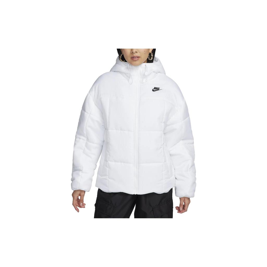 Nike Logo Print Solid Color Hooded Loose Jacket Women Outerwear White FB7673-100
