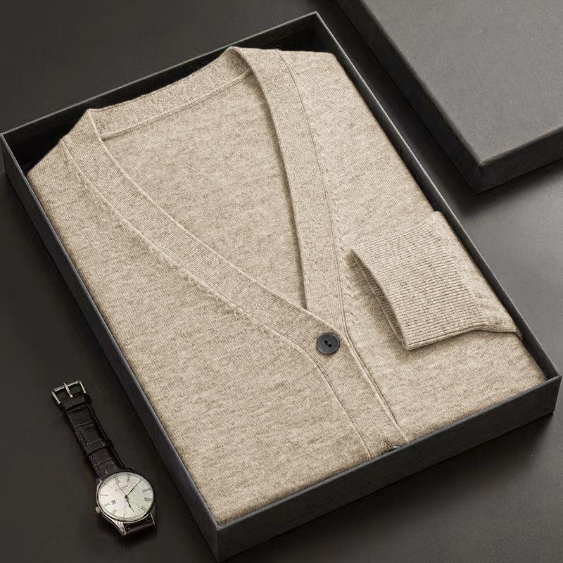 Neuer Herren Cardigan Pullovermantel V-Ausschnitt Langarm Knopfleiste Gestrickte Pullover Leicht Einfarbig Winter Dicke Oberbekleidung