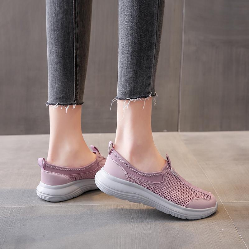 Fashion Women's Flat Bottomed Breathable Mesh Outdoor Sports Anti Slip Soft Sole Tennis Casual Single Shoes Women's Vulcanized Shoes