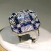 Cuivre Luxe Géométrie Grandes Bagues Pour Hommes Femmes Zircon Bleu Blanc Bague de Fiançailles Pierre de Naissance bague saphir