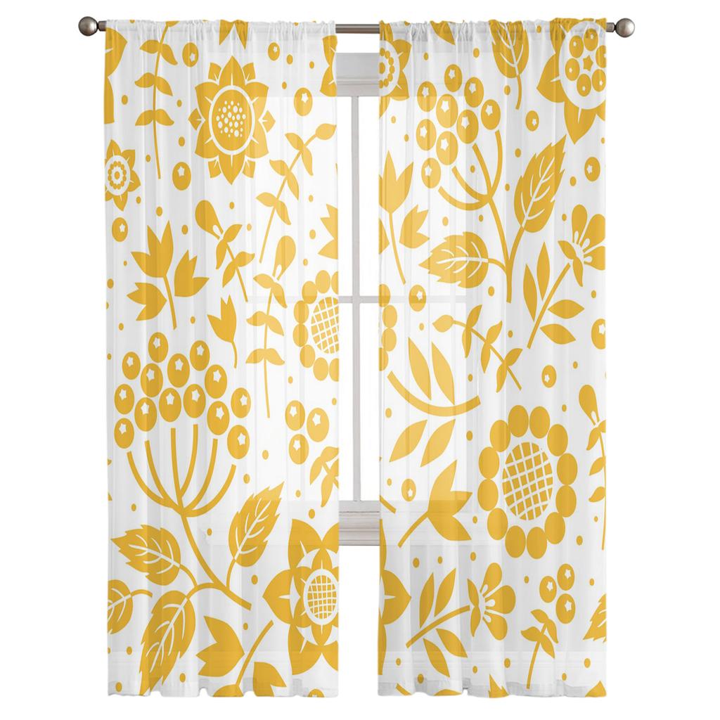 Perdele Tulle cu Flori cu Ramuri Galbene pentru Dormitor Perdele Voile Moderne Decor pentru Casă Perdele pentru Fereastră
