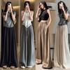 Women's 2026 Summer Wide-Leg Elastic Waist Acetate Pants - Drapey, Meat-Concealing, Straight, Casual Floor-Length Style