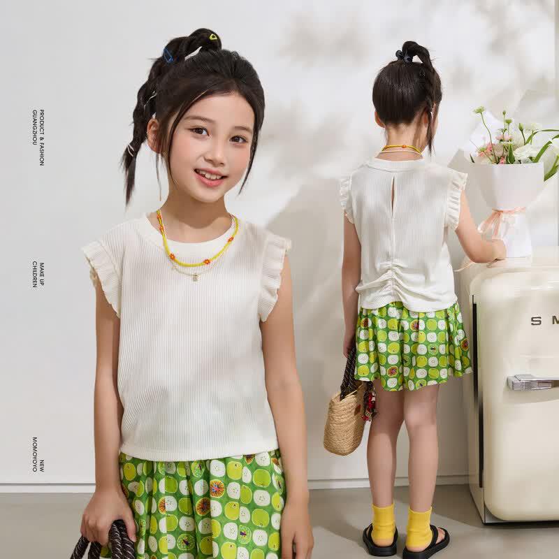 Girls' Summer Ruffled Ribbed T-Shirt