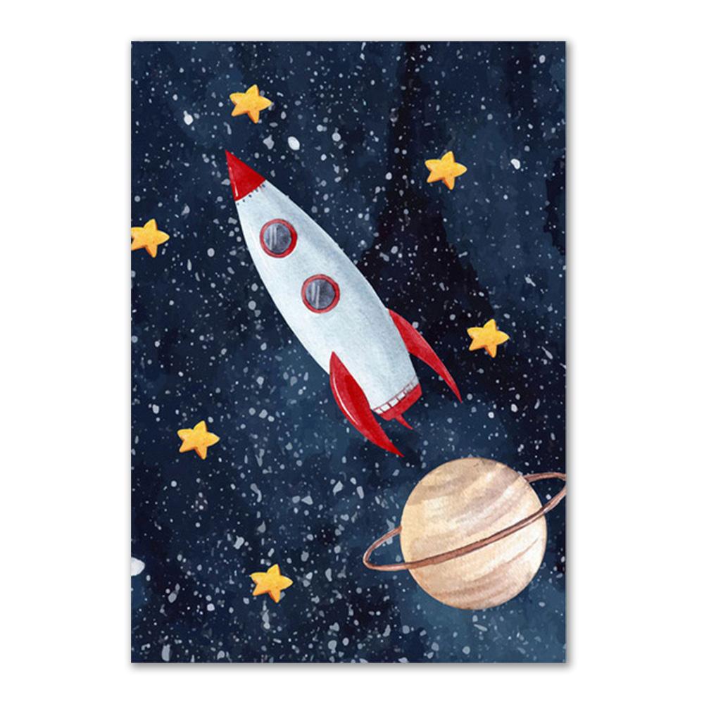 Custom Kids Name Wall Art Poster Print Space Rocket Astronaut Planet Nursery Canvas Painting Personalized Wall Art Painting Art