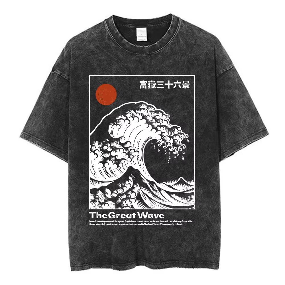Hot Osaka Dotonbori Japan Illustration Doublesided Print Tshirts Vintage Washed Japanese Style Cityscape Cotton Top Tee