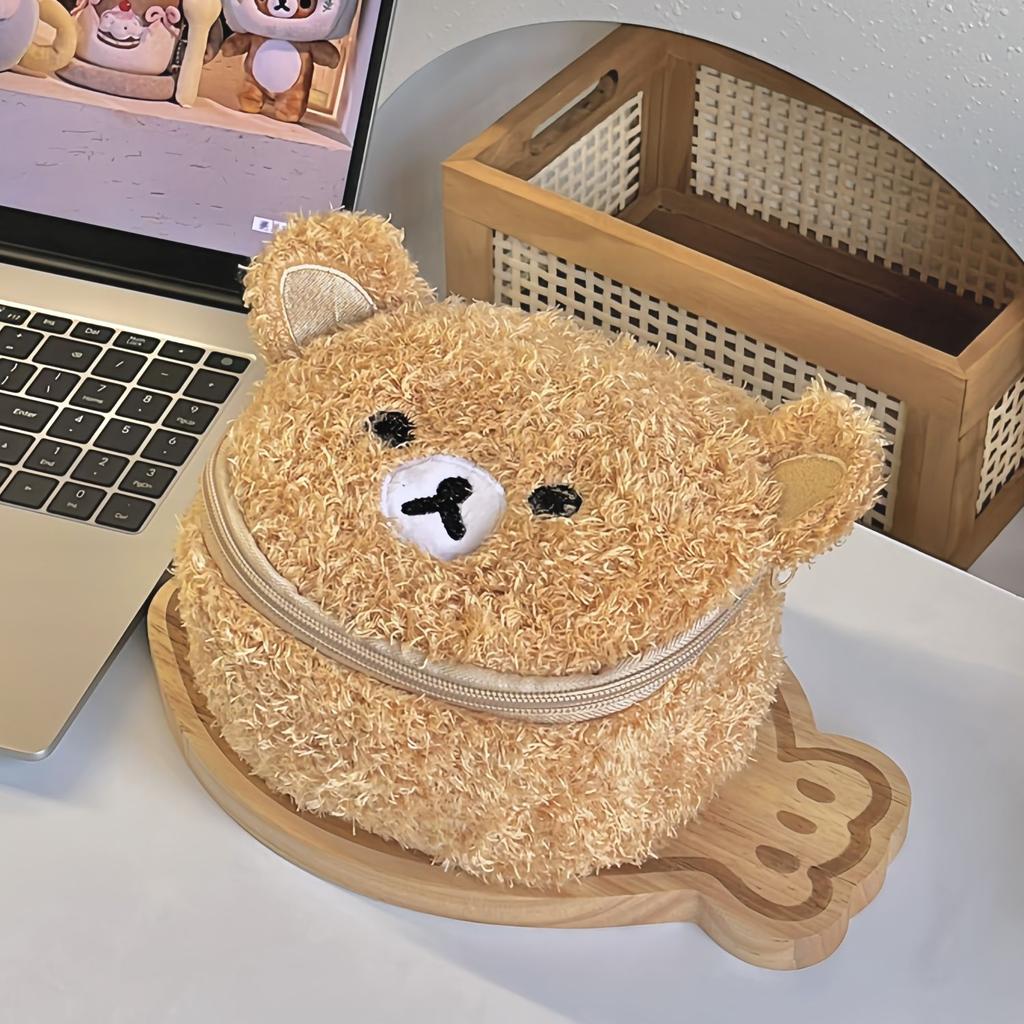 Plush Cute Bear Cosmetic Bag Portable Travel Cute Embroidery Three-dimensional Handheld Toiletries Storage Bag