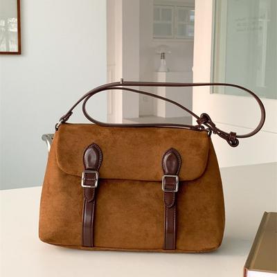 Commuter Tote Bag Clamshell Suede Shoulder Bag Large Capacity Women's Simple Messenger Bag Women's Autumn and Winter