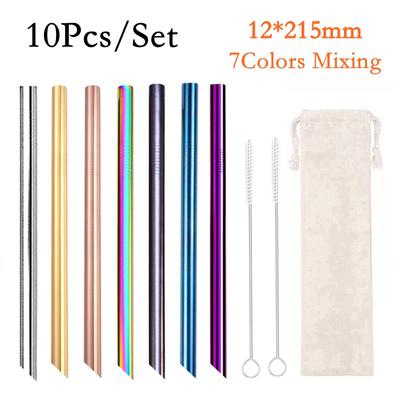 10 Stück/Set 12mm Mischfarbe Wiederverwendbarer Trinkhalm Metallstrohhalm 304 Edelstahl Scharfe Bubble Tea Strohhalme Bar Party Zubehör