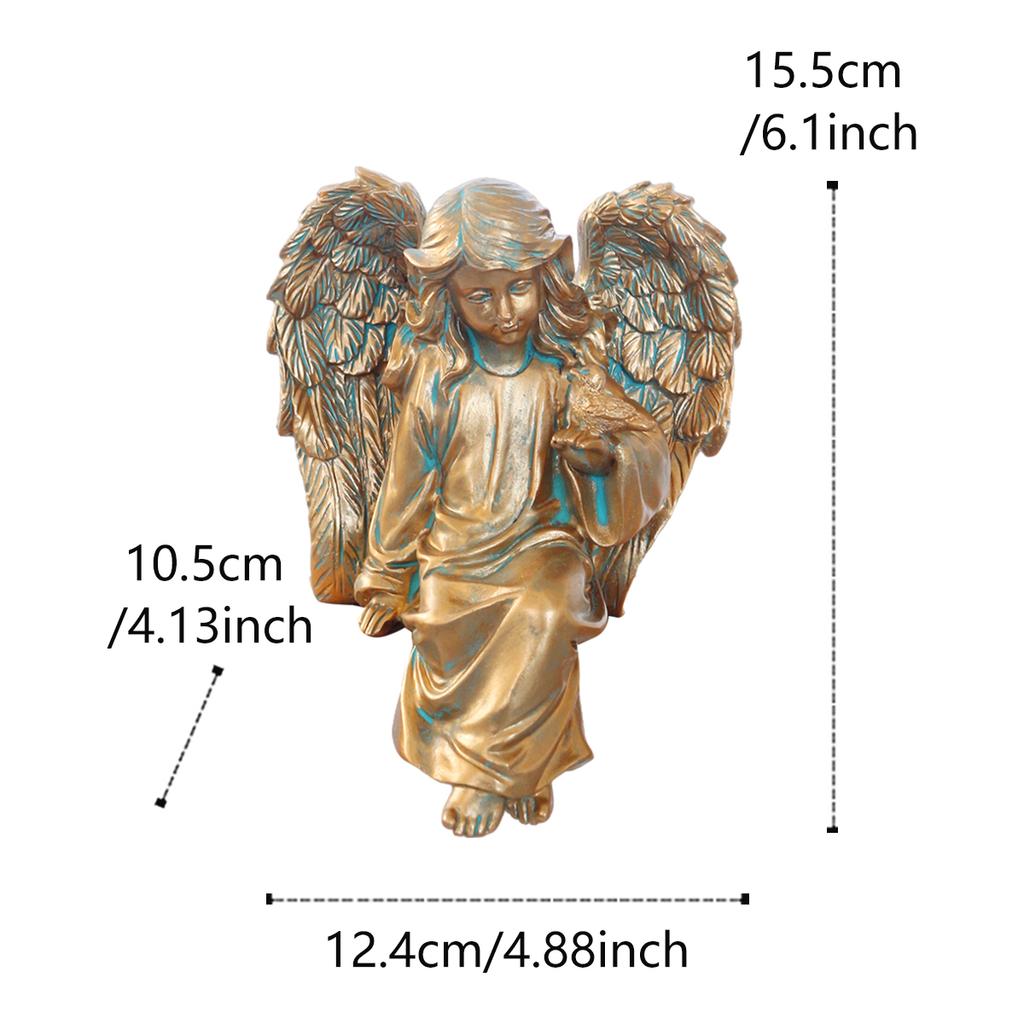 1 bronze angel and bird ornament, garden bonsai statue, home desktop decoration ornament, resin handicraft