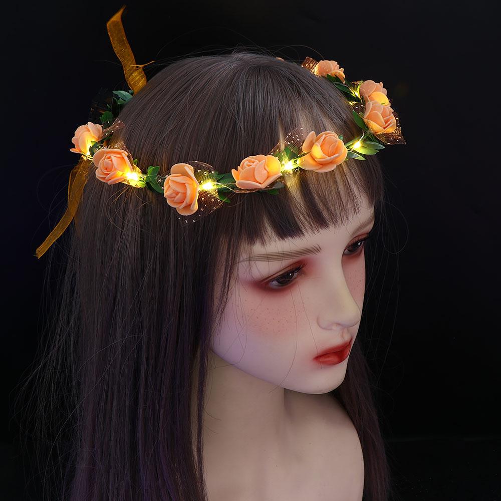 Wedding Foam Rose Flower Wreath Decoration Crown Flower Headband LED Light Garland Women Headwear