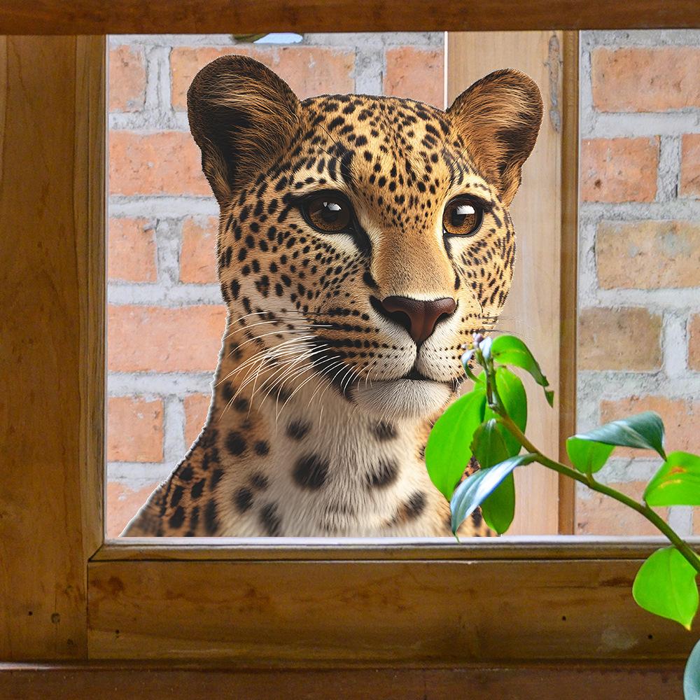 Powerful Leopard Balcony Glass Window Home Background Beautification Window Stickers