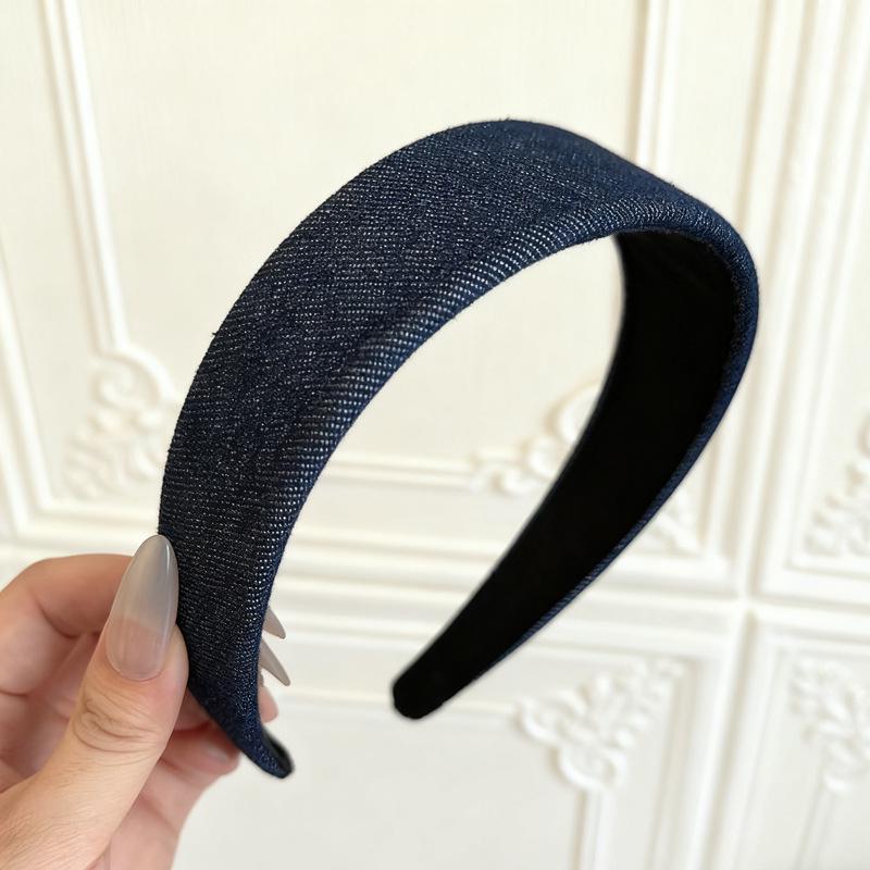 Korean Dongdaemun Retro Denim Wide-Brim Headband Solid Hair Clip Stylish Women's Versatile Accessory