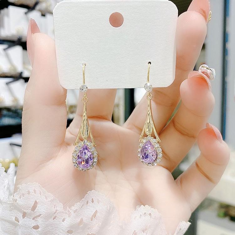 Korean Style Crystal Blue Heart Earrings for Women - Trendy, Elegant Hooks 2021