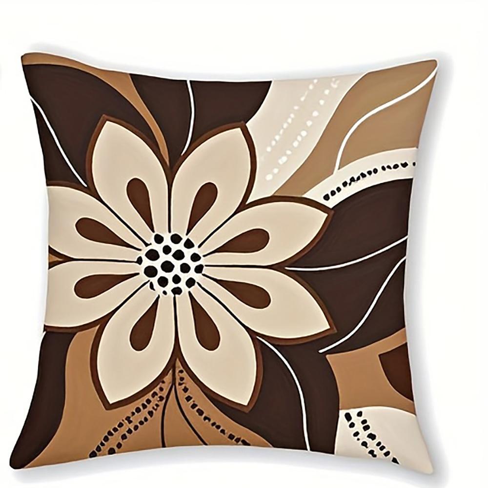 Brown Floral and Geometric Patterned Doublesided Printed pillow cover Short plush Suitable living room sofa throw cushion cover