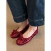 Sheepskin Version~ Genuine Leather Retro Pleated Bow Flat-bottomed Ballet Shoes Commuter Versatile One-pedal Shallow-mouth Single Shoes