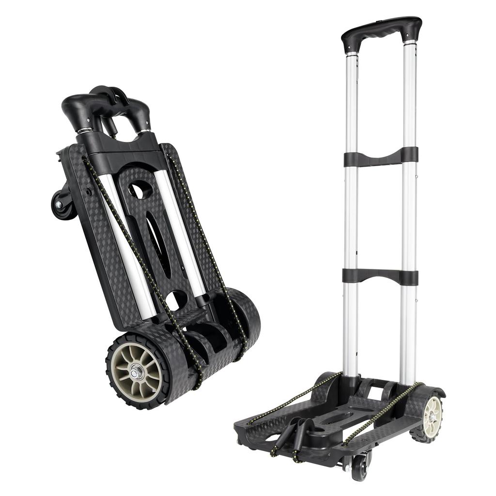 LVYUAN Carry Hand Aluminum 40kg Load Includes Secure Rope Cart, 4-Wheel Truck, Ultra-Lightweight Alloy, 1.6kg, Foldable, Ultra-Compact, Quiet,