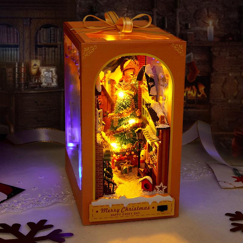 DIY Book Nook Kit Miniature Doll House With LED Light 3D Puzzle Model Building Wooden Bookshelf Bookend Toy Adults Birthday Gift