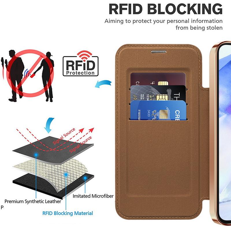 Business Leather Card Slot Folding Case For Samsung S25 Edge S24 FE S23 Ultra A56 A36 A16 A55  Wireless Charge Magnetic Clear Shockproof Phone Cover