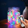 Outdoor Copper Wire Lights Fairy with Remote, 8 Modes 10-Level Dimming Timer, Waterproof Indoor DIY Craft Lighting Battery Operated String for