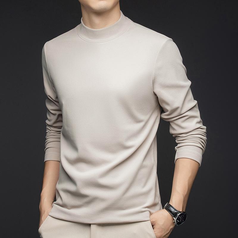 Autumn and Winter Micro-elastic German Velvet Semi-turtleneck Youth Round Neck Light Luxury Casual Non-ironing Long-sleeved Bottoming Shirt